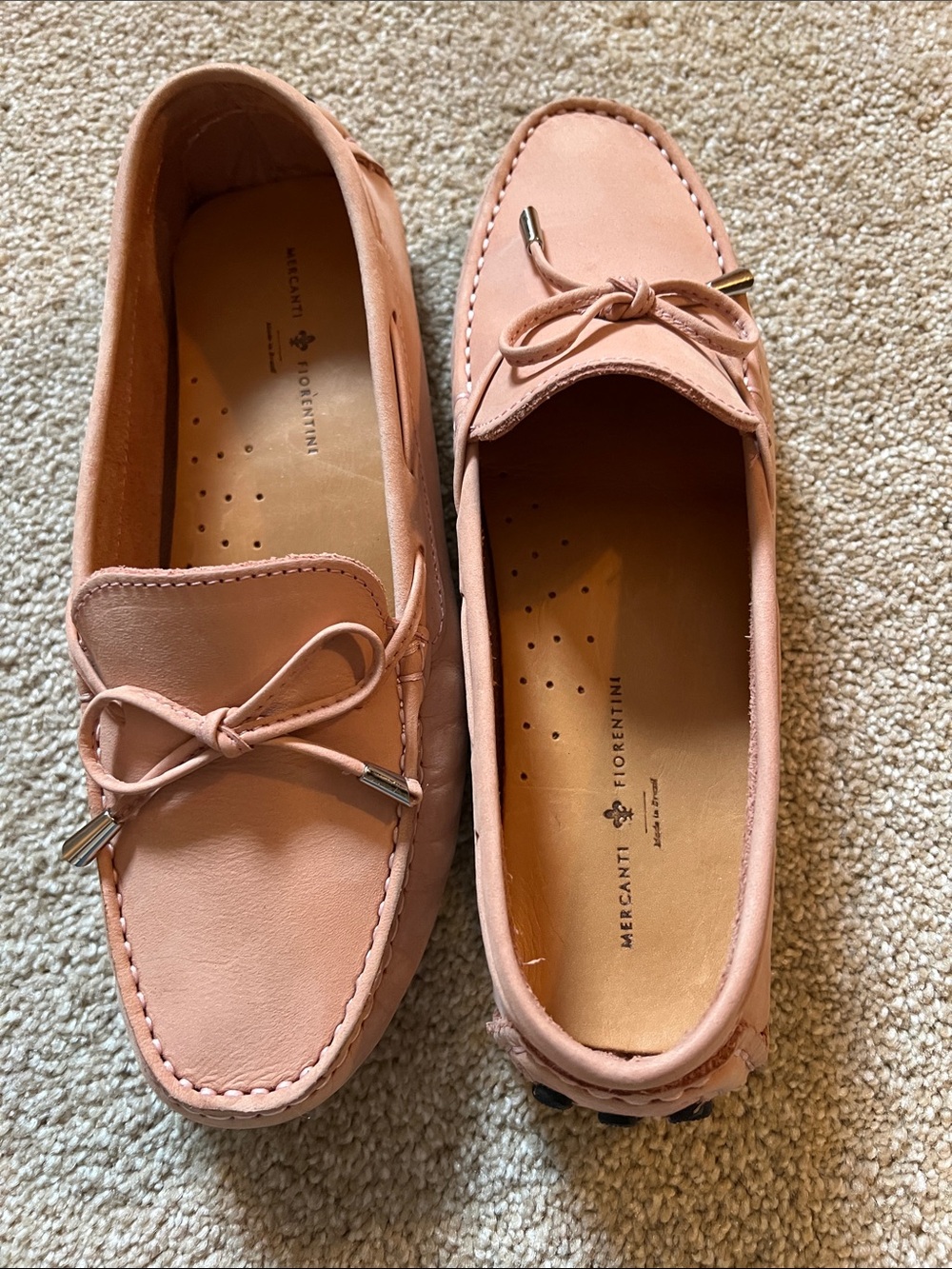 Mercanti Fiorentini Blush Pink Leather Driving Moccasins. Size 7.5
